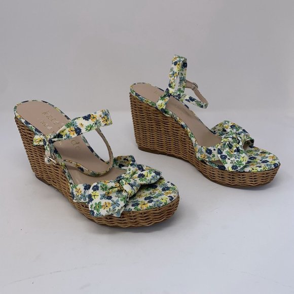 Kate Spade Patio Platform Wedge Sandals Women's 9.5 Floral Medley Parchment 0508